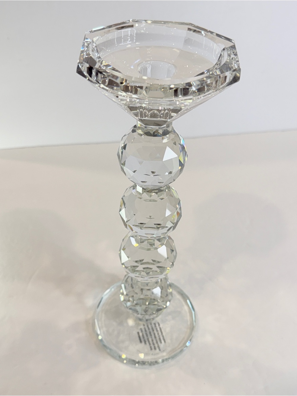 🆕 10” Heavy Crystal Glass Candle 🕯️ Holder Single Tall Faceted Luxe Decor